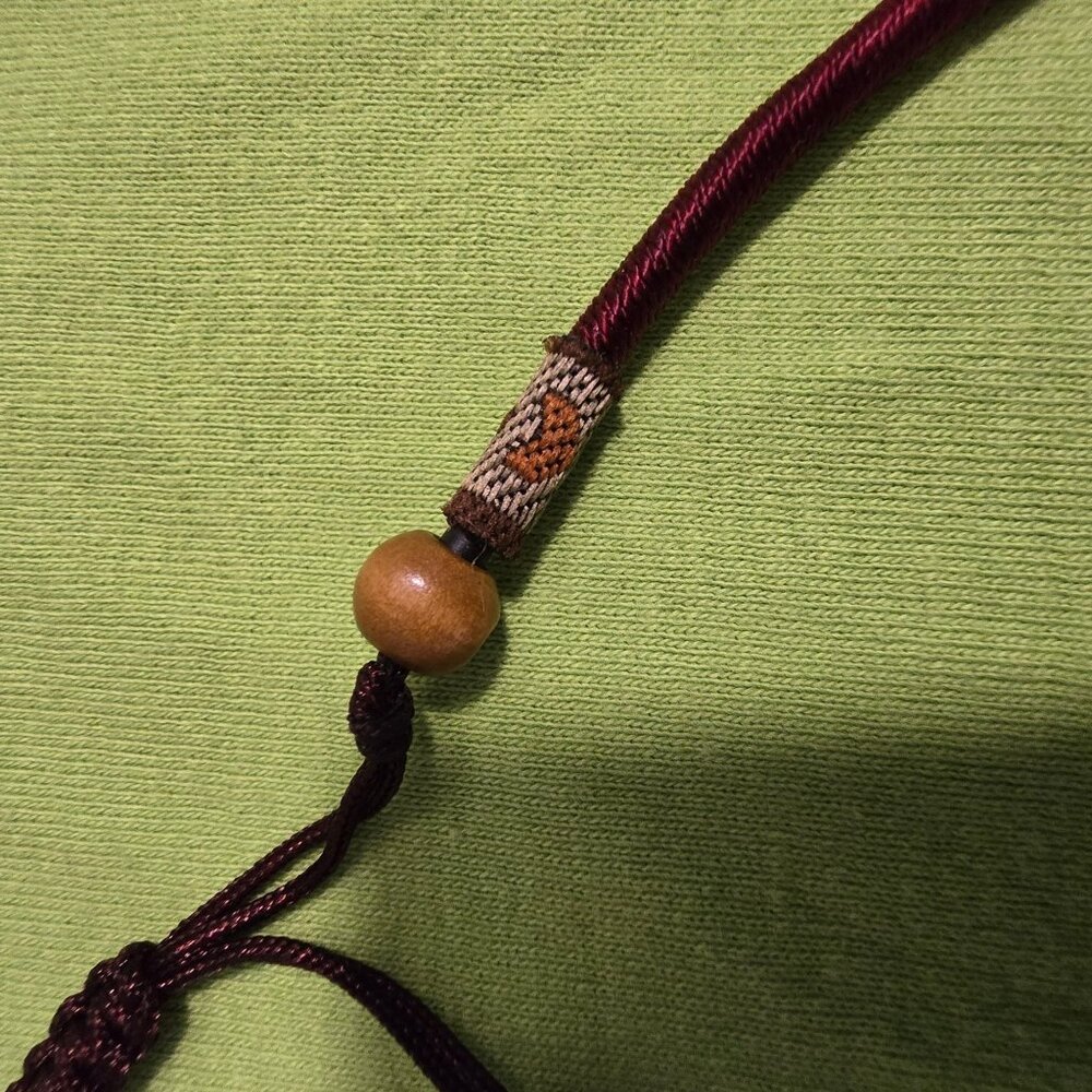Hand-Carved Floral Jadeite Pendant Necklace With Adjustable Burgundy Cord - Picture 5 of 10